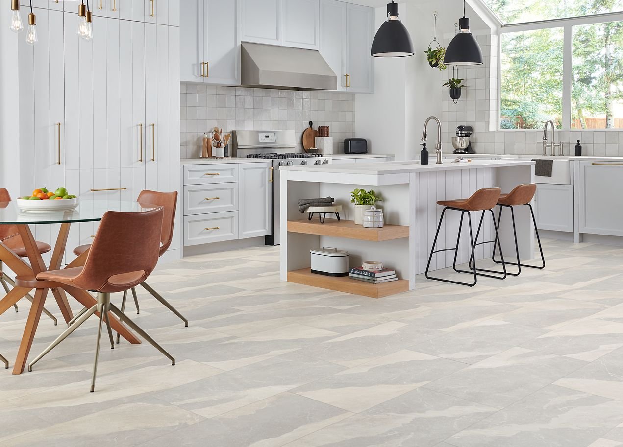 kids and pets in a kitchen on SolidTech floors